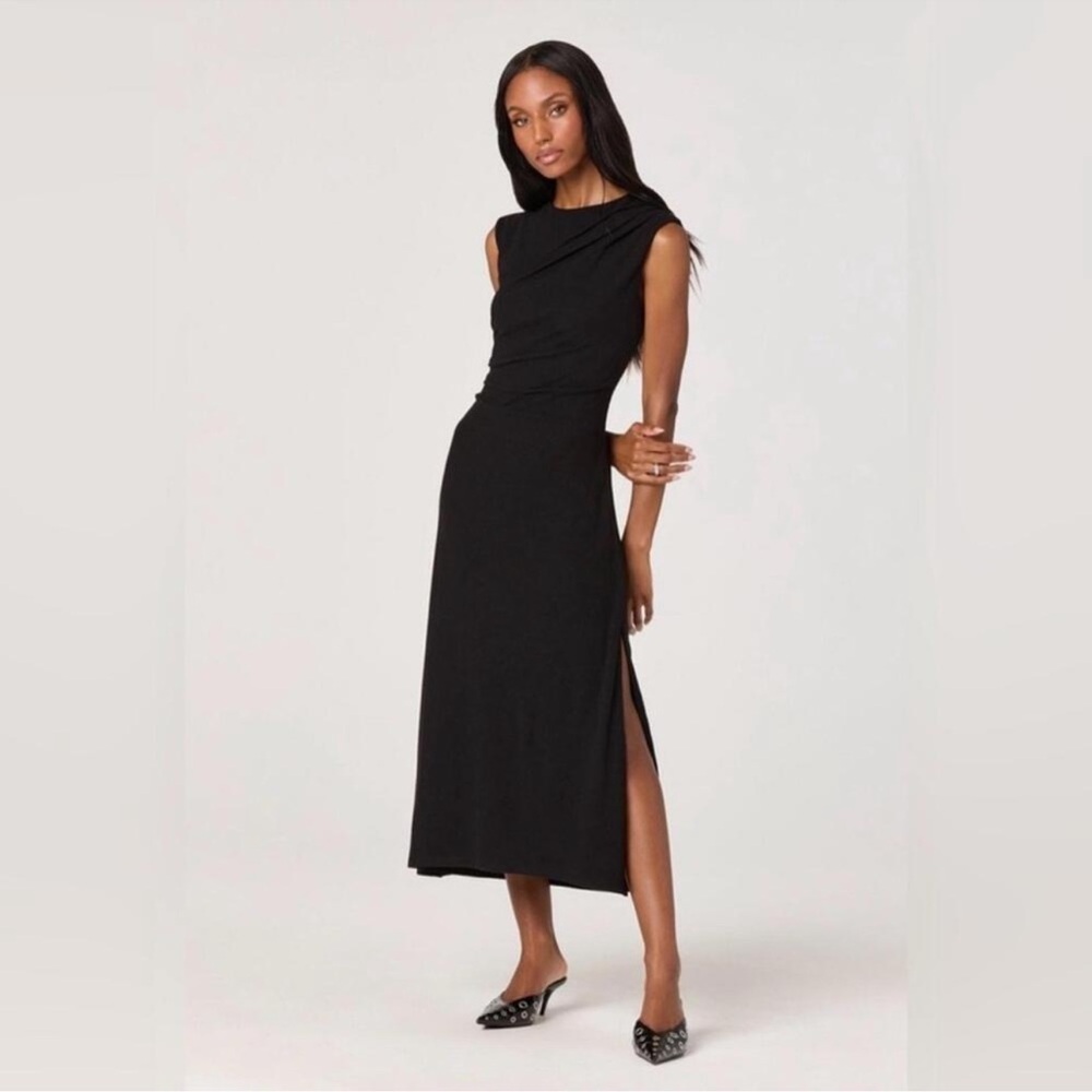 ASTR The Label Draped‎ Midi Dress Black Ruched Side Slit Size Small NWOT
